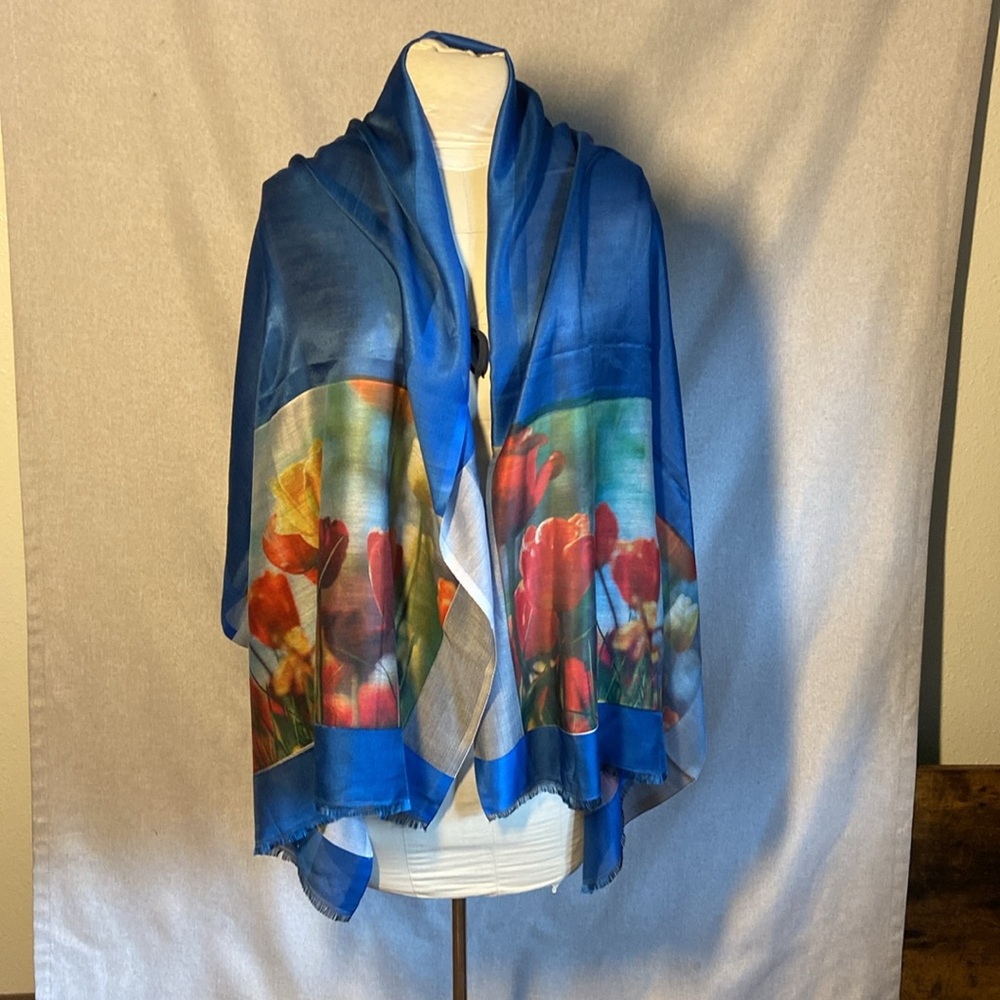 Vibrant Floral Scarf. Thin, lightweight scarf.